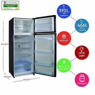 NOBEL REFRIGERATOR DOUBLE DOOR Glass Black 498 No Frost NR500NF