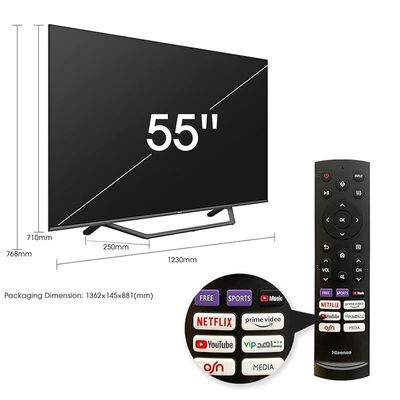 تلفزيون Hisense 55 بوصة QLED Series 4K Uhd Dolby Vision HDR معدل تحديث 60 هرتز مع Youtube Netflix Freeview Play Shahid VIP OSN HDMI 2.1 وBluetooth TUB معتمد - 55A7GQE (موديل 2021)