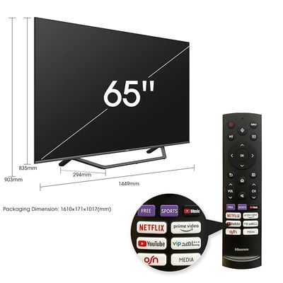 تلفزيون Hisense 65 بوصة QLED Series 4K Uhd Dolby Vision HDR معدل تحديث 60 هرتز مع Youtube Netflix Freeview Play Shahid VIP OSN HDMI 2.1 وBluetooth TUB معتمد - 65A7GQE (موديل 2021)