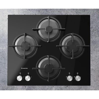 Ariston Built In 60x60cm 4 Burner Gas Hob With Auto Ignition Full Safety 9 Flame Levels Premium Glass Top Finish Electronic Knob Control  Model- AGS61SBK | 1 Year Full Warranty 