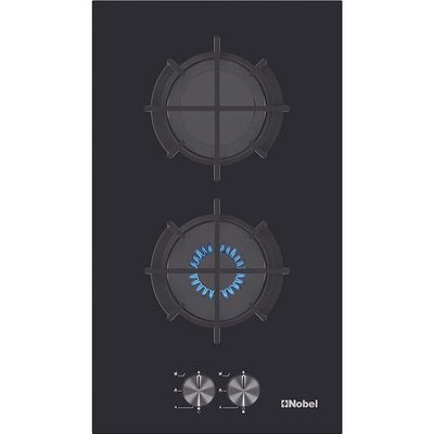 NOBEL Builtin - Hobs Glass Black 30cm 2 Gas Burners FFD Cast Iron Grids NBH2101GH