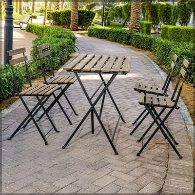 YATAI 5Pcs Patio Bistro Set - Folding Outdoor Wood Chair And Table Set Metal Folding Dining Table Set For Garden Furniture Balcony and Outdoor Area use Office Decor Set