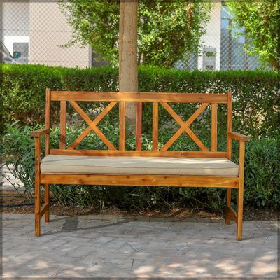 YATAI Acacia Wood Garden Lounge Seating Sofa with Cushions Patio Sofa Seating Wooden Outdoor Balcony Terrace Yard Lawn Furniture