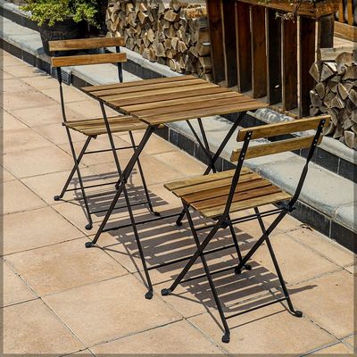 YATAI 3Pcs Patio Bistro Set - Folding Outdoor Wood Chair And Table Set Metal Folding Dining Table Set For Garden Furniture Balcony and Outdoor Area use Office Decor Set