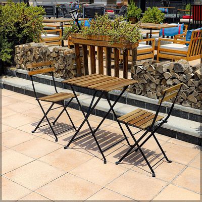 YATAI 3Pcs Patio Bistro Set - Folding Outdoor Wood Chair And Table Set Metal Folding Dining Table Set For Garden Furniture Balcony and Outdoor Area use Office Decor Set