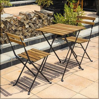 YATAI 3Pcs Patio Bistro Set - Folding Outdoor Wood Chair And Table Set Metal Folding Dining Table Set For Garden Furniture Balcony and Outdoor Area use Office Decor Set