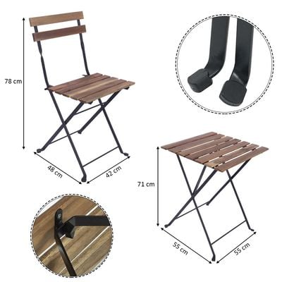 YATAI 3Pcs Patio Bistro Set - Folding Outdoor Wood Chair And Table Set Metal Folding Dining Table Set For Garden Furniture Balcony and Outdoor Area use Office Decor Set