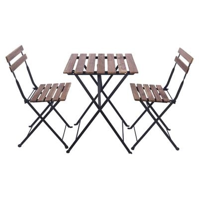 YATAI 3Pcs Patio Bistro Set - Folding Outdoor Wood Chair And Table Set Metal Folding Dining Table Set For Garden Furniture Balcony and Outdoor Area use Office Decor Set