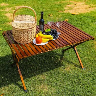 YATAI Folding Wood Table Portable Outdoor Indoor All-Purpose Foldable Picnic Table Cake Roll Wooden Table With Bag For Picnic Travel Beach BBQ 
