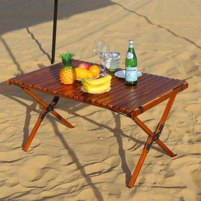 YATAI Folding Wood Table Portable Outdoor Indoor All-Purpose Foldable Picnic Table Cake Roll Wooden Table With Bag For Picnic Travel Beach BBQ 