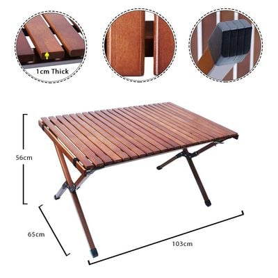 YATAI Folding Wood Table Portable Outdoor Indoor All-Purpose Foldable Picnic Table Cake Roll Wooden Table With Bag For Picnic Travel Beach BBQ 