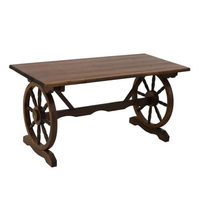 YATAI Wooden Wagon Wheel Bench and Table Set – Garden Bench and Table – Wooden Bench for Garden – Patio Bench and Table Set