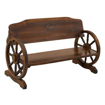 YATAI Wooden Wagon Wheel Bench and Table Set – Garden Bench and Table – Wooden Bench for Garden – Patio Bench and Table Set