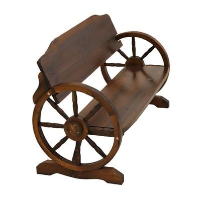 YATAI Wooden Wagon Wheel Bench and Table Set – Garden Bench and Table – Wooden Bench for Garden – Patio Bench and Table Set