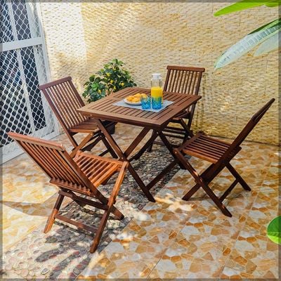 Yatai Patio Bistro 4 Chair 1 Table Set - Folding Outdoor Wood Chair And Table Set Folding Dining Table Set For Garden Furniture