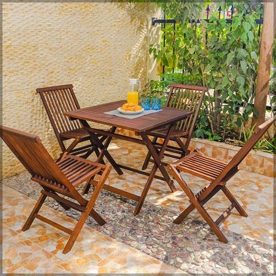 Yatai Patio Bistro 4 Chair 1 Table Set - Folding Outdoor Wood Chair And Table Set Folding Dining Table Set For Garden Furniture