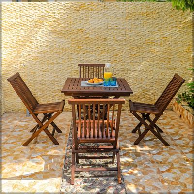 Yatai Patio Bistro 4 Chair 1 Table Set - Folding Outdoor Wood Chair And Table Set Folding Dining Table Set For Garden Furniture