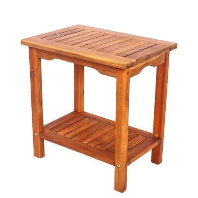 Yatai 2-Tier Solid Acacia Wood Table Bamboo Stool for Shaving Shower Foot Rest, Portable Pool side Stool 