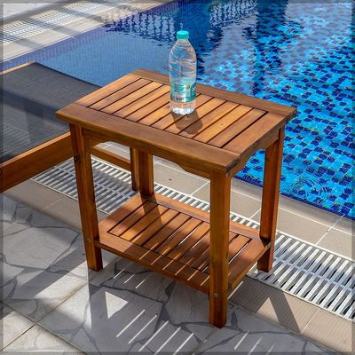 Yatai 2-Tier Solid Acacia Wood Table Bamboo Stool for Shaving Shower Foot Rest, Portable Pool side Stool 