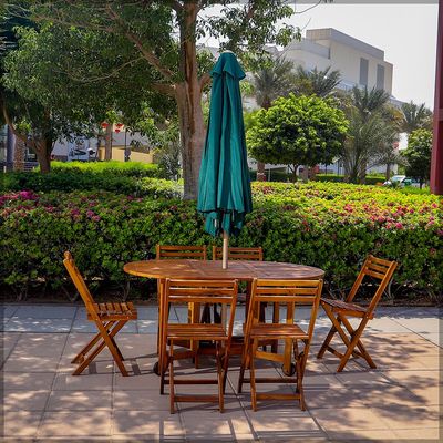 Yatai 7 Pcs Foldable Acacia Wood With Movable Tyres Patio Bistro Set - Outdoor Wood Chair And Table Set Dining Table Set