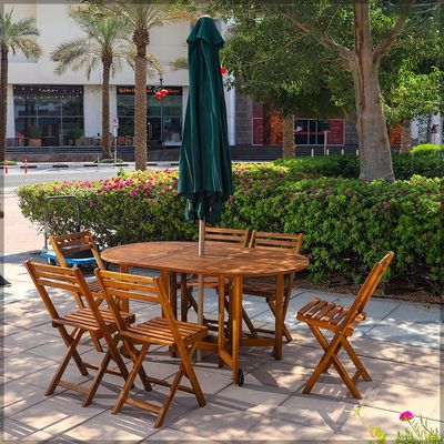 Yatai 7 Pcs Foldable Acacia Wood With Movable Tyres Patio Bistro Set - Outdoor Wood Chair And Table Set Dining Table Set