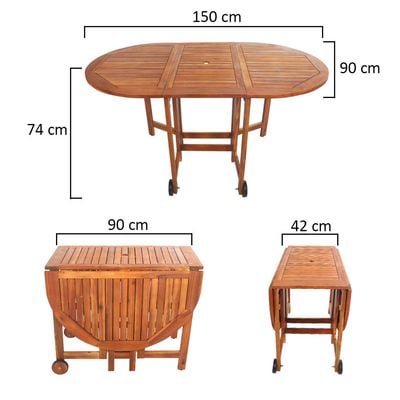 Yatai 7 Pcs Foldable Acacia Wood With Movable Tyres Patio Bistro Set - Outdoor Wood Chair And Table Set Dining Table Set