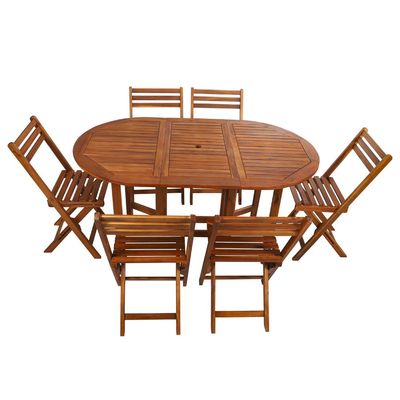 Yatai 7 Pcs Foldable Acacia Wood With Movable Tyres Patio Bistro Set - Outdoor Wood Chair And Table Set Dining Table Set