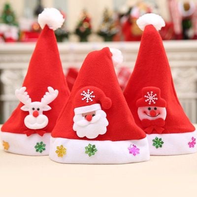 Set Of 3 Santa Hat Mixed Designs With Stretchable Freesize