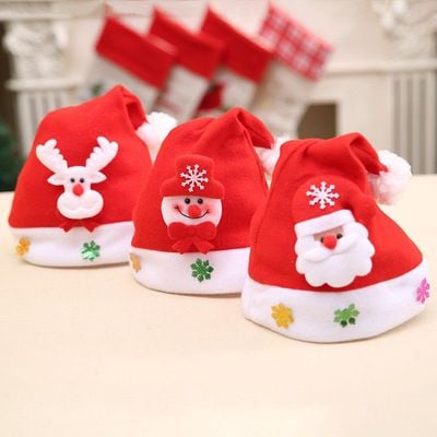 Set Of 3 Santa Hat Mixed Designs With Stretchable Freesize