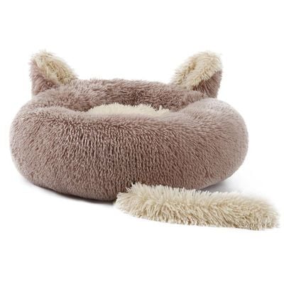 Cat & Dog Pet Bed With Cute Design And Shape Comfortable Plush Ultra Soft Cushion Self Warming Pet Bed Made With Fleece Faux Fux With Waterproof Bottom (Diamater 50CM)