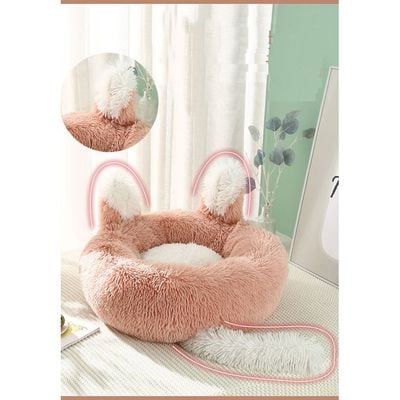 Cat & Dog Pet Bed With Cute Design And Shape Comfortable Plush Ultra Soft Cushion Self Warming Pet Bed Made With Fleece Faux Fux With Waterproof Bottom (Diamater 50CM)