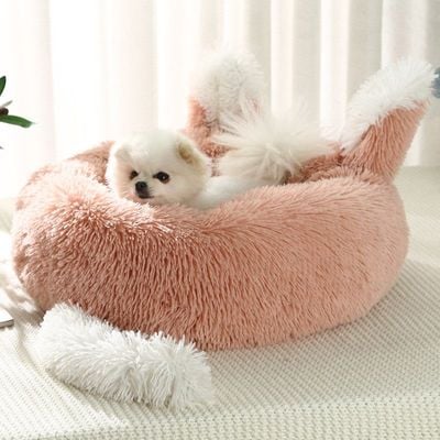 Cat & Dog Pet Bed With Cute Design And Shape Comfortable Plush Ultra Soft Cushion Self Warming Pet Bed Made With Fleece Faux Fux With Waterproof Bottom (Diamater 50CM)