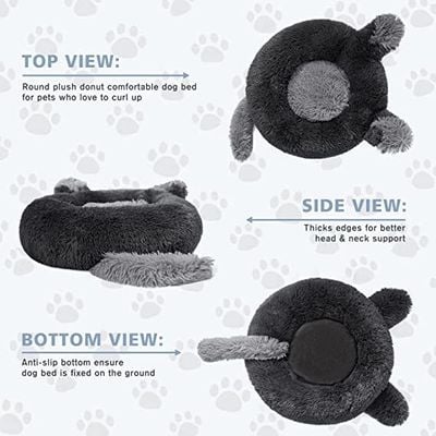 Cat & Dog Pet Bed With Cute Design And Shape Comfortable Plush Ultra Soft Cushion Self Warming Pet Bed Made With Fleece Faux Fux With Waterproof Bottom (Diamater 50CM)