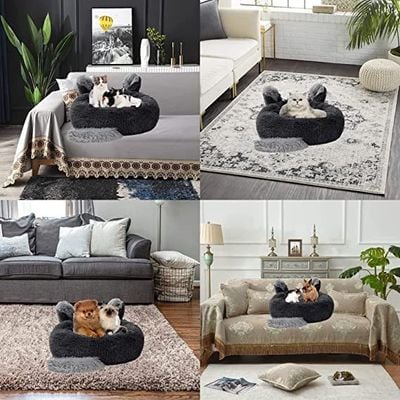 Cat & Dog Pet Bed With Cute Design And Shape Comfortable Plush Ultra Soft Cushion Self Warming Pet Bed Made With Fleece Faux Fux With Waterproof Bottom (Diamater 50CM)