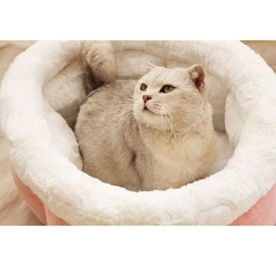 Cat & Dog Pet Bed With Cute Design And Shape Comfortable Plush Ultra Soft Cushion Self Warming Pet Bed Made With Fleece Faux Fur With Waterproof Bottom (Diamater 50CM)