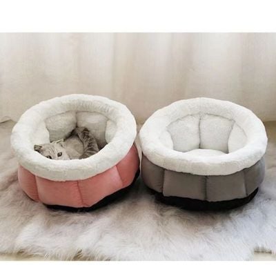 Cat & Dog Pet Bed With Cute Design And Shape Comfortable Plush Ultra Soft Cushion Self Warming Pet Bed Made With Fleece Faux Fur With Waterproof Bottom (Diamater 50CM)