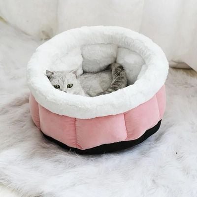 Cat & Dog Pet Bed With Cute Design And Shape Comfortable Plush Ultra Soft Cushion Self Warming Pet Bed Made With Fleece Faux Fur With Waterproof Bottom (Diamater 50CM)