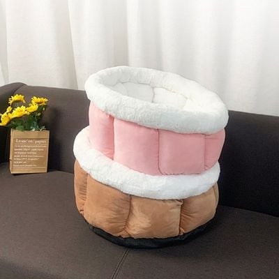 Cat & Dog Pet Bed With Cute Design And Shape Comfortable Plush Ultra Soft Cushion Self Warming Pet Bed Made With Fleece Faux Fur With Waterproof Bottom (Diamater 50CM)