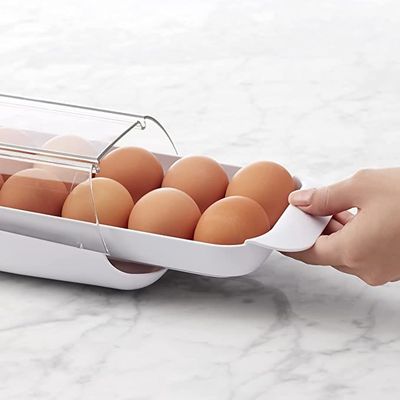 YouCopia FridgeView Rolling Egg Holder, Stackable Dispenser and Organizer for Refrigerator Storage, White