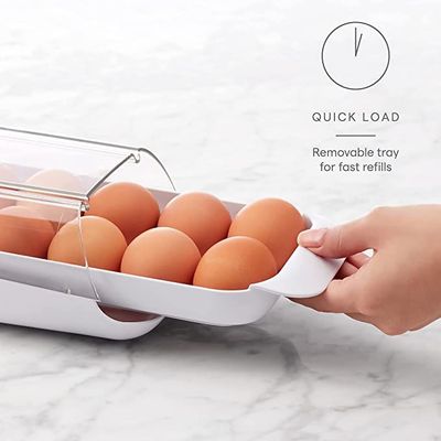 YouCopia FridgeView Rolling Egg Holder, Stackable Dispenser and Organizer for Refrigerator Storage, White