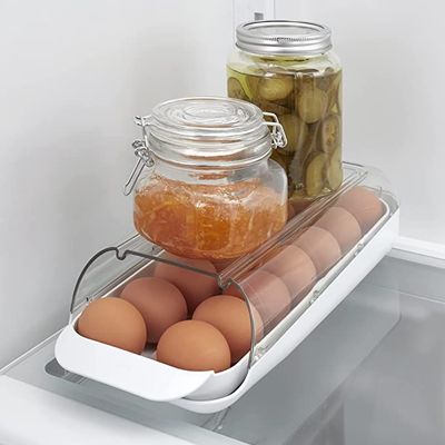 YouCopia FridgeView Rolling Egg Holder, Stackable Dispenser and Organizer for Refrigerator Storage, White