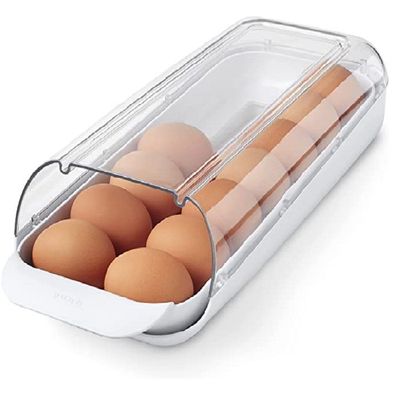 YouCopia FridgeView Rolling Egg Holder, Stackable Dispenser and Organizer for Refrigerator Storage, White