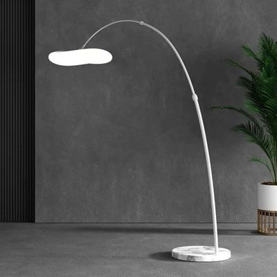 Nordic Style Modern Fishing Floor Lamp with Marble Base, with Three Dimmable Colors using Ground Switch, Suitable for Villa Vertical lighting, Living room Lighting, Bedroom Decoration Lamp. (White)