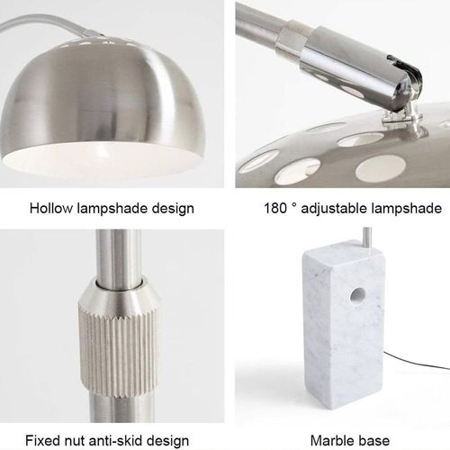 Modern Floor Lamp/Arc Floor Light, Reading Standing Lamp, Steel/Nickel Matt/Satin Adjustable Grande Stainless Steel with Italian Marble Base