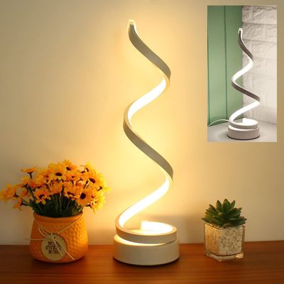 Spiral LED Table Lamp, Curved LED Desk Lamp, Contemporary Minimalist Lighting Design, Warm White Light,Smart Acrylic Material Perfect for Bedroom Living Room -White