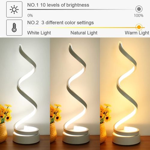 Spiral LED Table Lamp, Curved LED Desk Lamp, Contemporary Minimalist Lighting Design, Warm White Light,Smart Acrylic Material Perfect for Bedroom Living Room -White