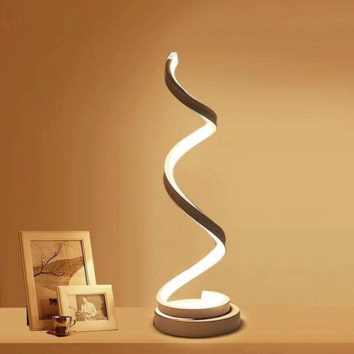 Spiral LED Table Lamp, Curved LED Desk Lamp, Contemporary Minimalist Lighting Design, Warm White Light,Smart Acrylic Material Perfect for Bedroom Living Room -White