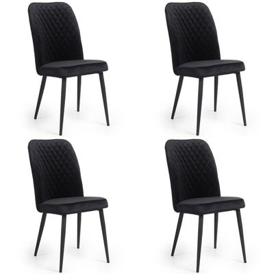 Tufi Dining Room Chairs Set of 4 Velvet fabric Living Room Chair Kitchen Chair Black Metal steel Legs Chair (Set of 4) - Black
