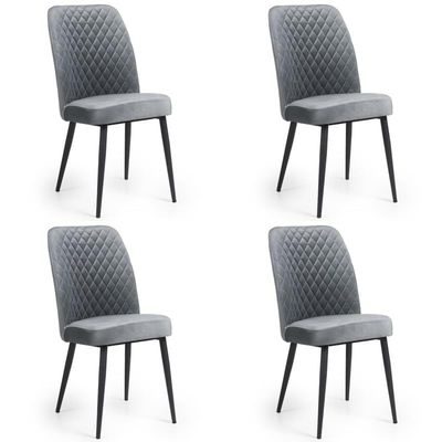 Tufi Dining Room Chairs Set of 4 Velvet fabric Living Room Chair Kitchen Chair Black Metal steel Legs Chair (Set of 4) - Steel Grey