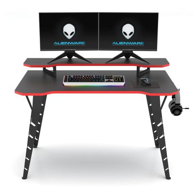 Original Gaming Desk – Laminated Desktop, Heavy-Duty Steel-Legs, Elevated Monitor Platform, Video Game Gadget Hook, - Black